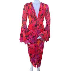 Runaway The Label ROMELLY Dress in Pink Floral Bell Sleeve Size M NWT